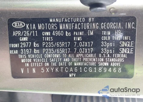 2012 Kia Sorento Lx from USA, damaged, VIN 5XYKTCA61CG189468